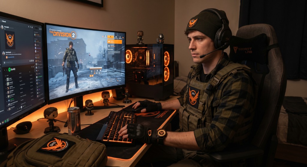 A gamer playing The Division Resurgence on PC in Early Access at a desk setup